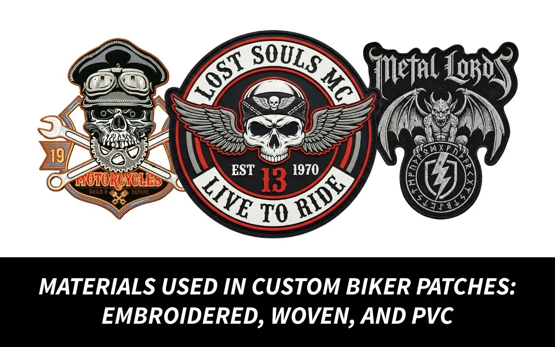 Materials Used in Custom Biker Patches Embroidered, Woven, and PVC